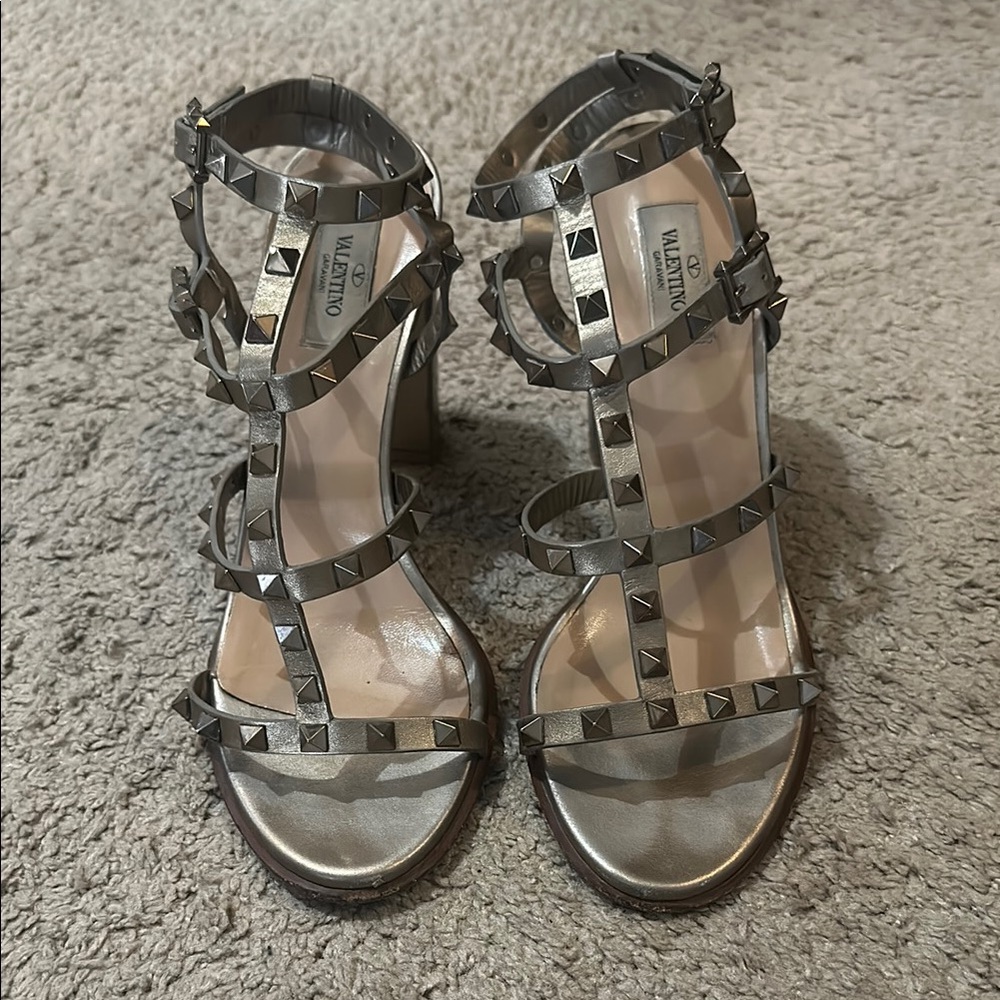 Valentino Women's Studded Sandals - Metallic Gray